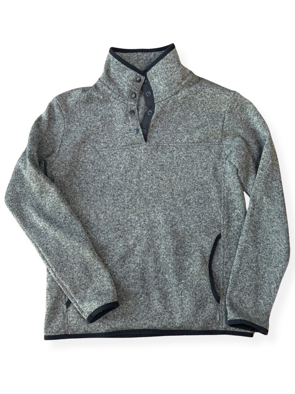 Eddie Bauer Snap Pullover Heather Gray Fleece Mock Neck Outdoor Hiking Small